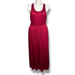 Boutique Womens Maxi Dress Sleeveless Tank Top Elastic Waist Scoop Neck Red 2XL